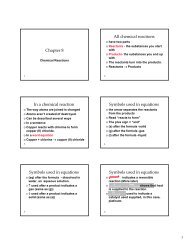 Chapter 8 All chemical reactions In a chemical reaction Symbols ...