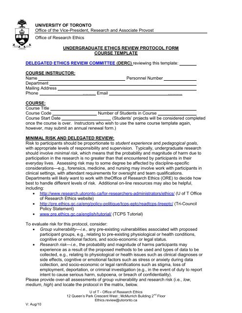 Ethics Undergrad Protocol Form Course Template - University of ...