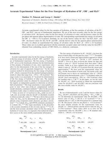 Accurate Experimental Values for the Free Energies of Hydration of ...