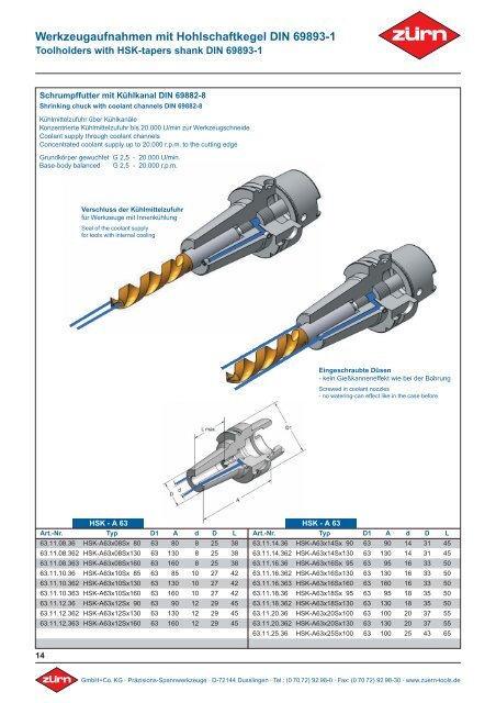 Werkzeugaufnahmen mit Hohlschaftkegel DIN 69893-1 ... - ToolSpann