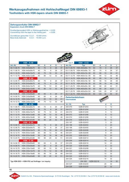 Werkzeugaufnahmen mit Hohlschaftkegel DIN 69893-1 ... - ToolSpann