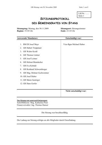 Gemeinderatssitzung am 30.11.2009 (50 KB) - .PDF - Stans