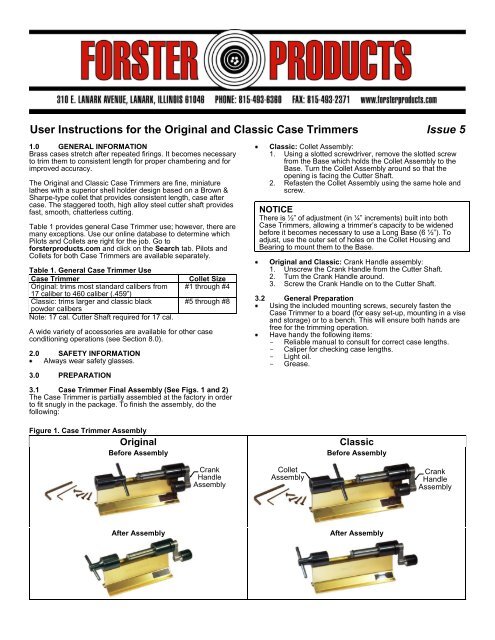 Original & Classic Case Trimmers Instructions - Forster Products