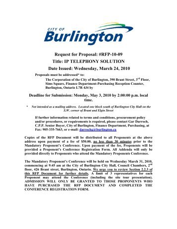 Bid Call Notification Letter - City of Burlington