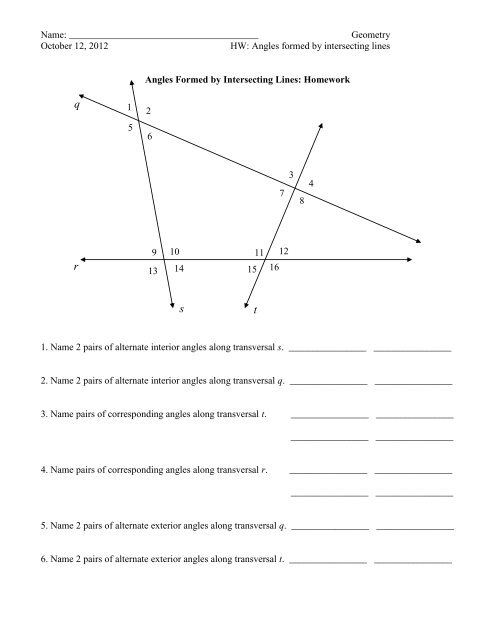 Angles Formed By Transversals