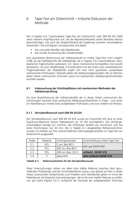 6 Tape-Test am Gitterschnitt – kritische Diskussion der Methode