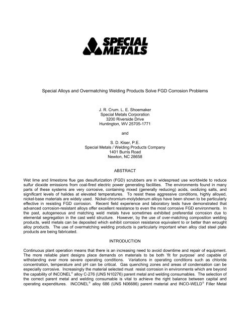 Over Matching Special Alloys and Overmatching Welding Products Solve FGD ...