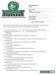 Campus Housing Questionnaire - Piedmont College