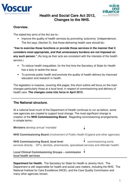 Health and Social Care Act 2012, Changes to ... - Voice & Influence