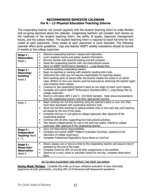Guidelines for Student Teaching Internship - The Citadel