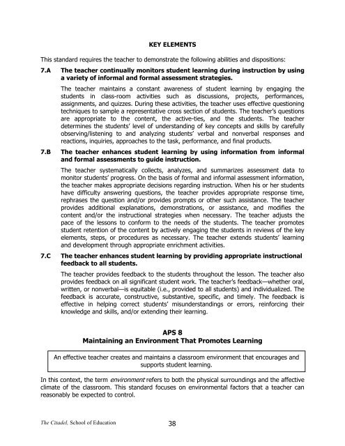 Guidelines for Student Teaching Internship - The Citadel