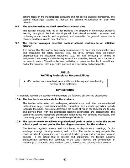 Guidelines for Student Teaching Internship - The Citadel