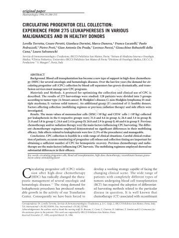 Circulating progenitor cell collection: experience from 275 ...