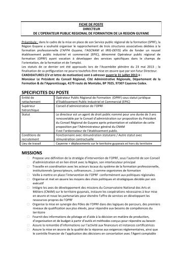 Télécharger la fiche de poste - Région Guyane