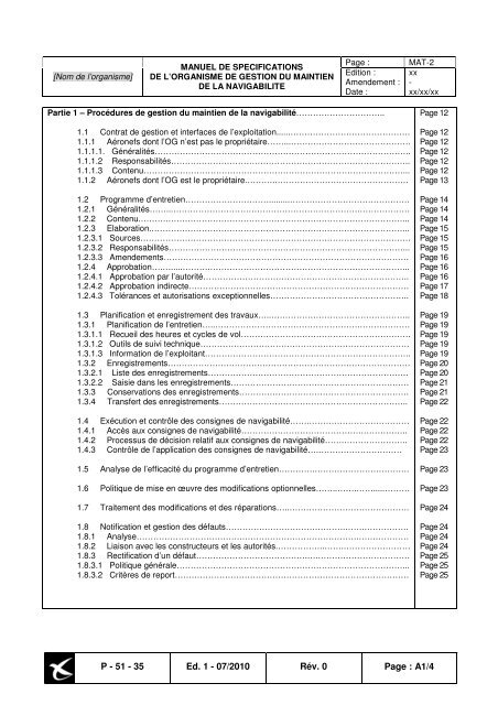 canevas de redaction du manuel des specifications de l'organisme ...