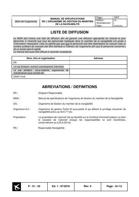 canevas de redaction du manuel des specifications de l'organisme ...