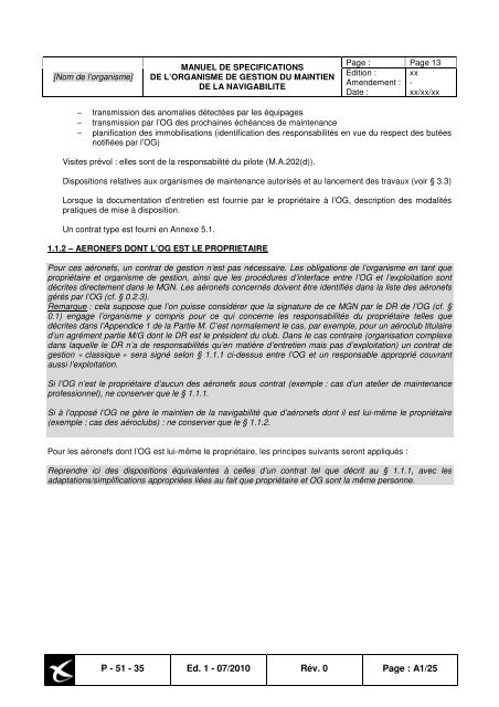 canevas de redaction du manuel des specifications de l'organisme ...