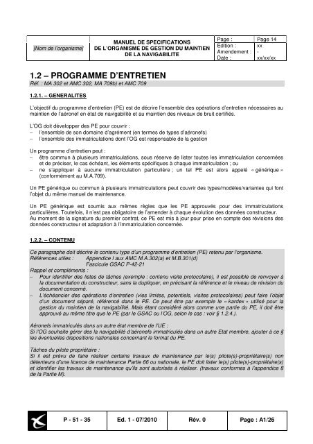 canevas de redaction du manuel des specifications de l'organisme ...