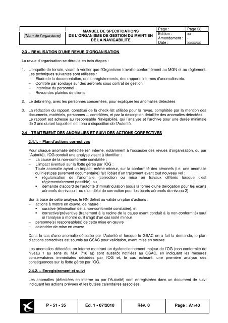 canevas de redaction du manuel des specifications de l'organisme ...