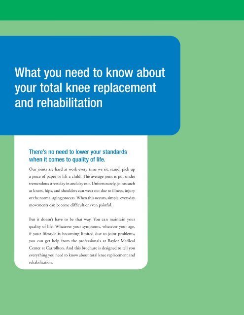 Total Knee Replacement and Rehabilitation - Baylor Health Care ...