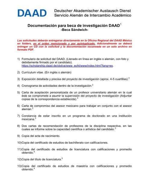 Documento de requisitos para candidatos del modelo ... - DAAD