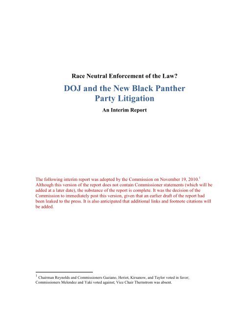 DOJ and the New Black Panther Party Litigation - U.S. Commission ...