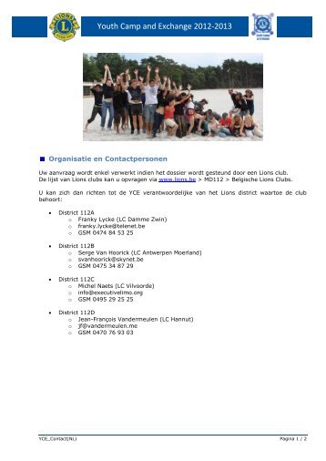 Contact Info - Lions Clubs International - MD 112 Belgium