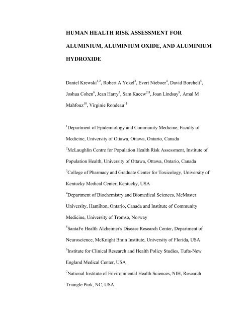 Aluminium Risk Assessment human health risk assessment for aluminium, aluminium oxide