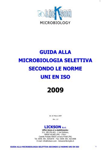 GUIDA ALLA MICROBIOLOGIA SELETTIVA SECONDO LE ... - Lickson