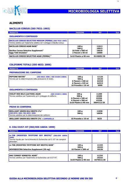 GUIDA ALLA MICROBIOLOGIA SELETTIVA SECONDO LE ... - Lickson