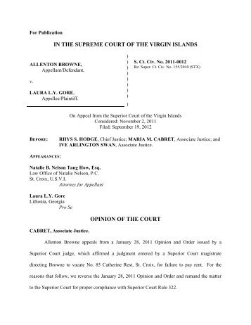 IN THE SUPREME COURT OF THE VIRGIN ISLANDS OPINION OF ...