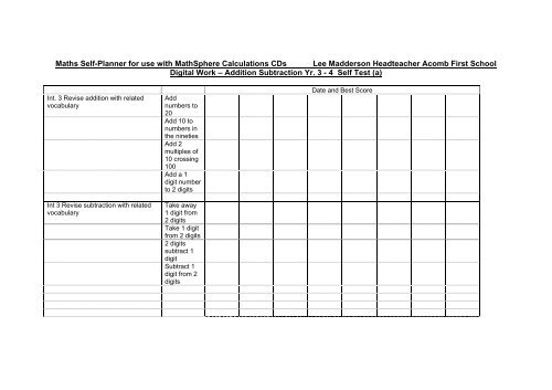 Mathsphere Test Sample Yr 3-4 addition subtraction self test (pdf) - MathSphere