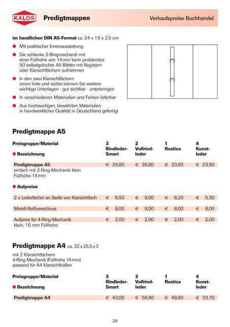 Endverkaufspreise inkl. 19% USt. - KALOS Lederwaren