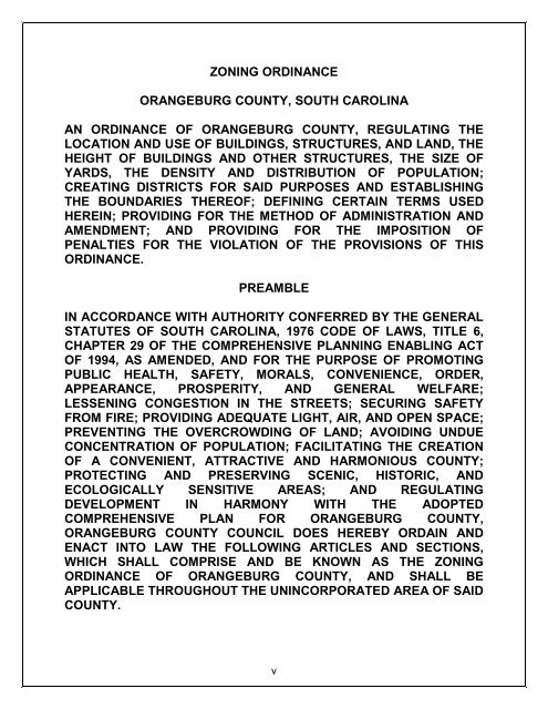 Zoning Ordinance - Orangeburg County