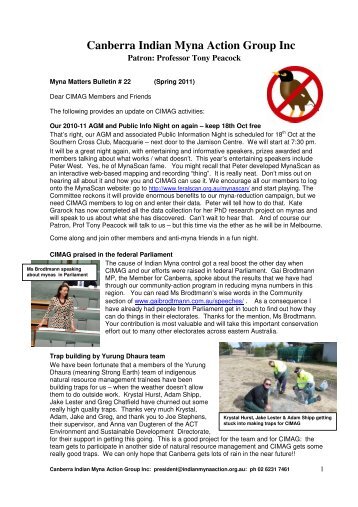 Bulletin #22, 28 September 2011 - Canberra Indian Myna Action ...