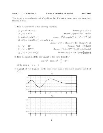 calculus 1 midterm 2 Calculus 1: sample questions, final exam, solutions 1 shortanswer putyouranswer inthe blank nopartialcredit (a) evaluate s e3 e2 1 x dx your answer should be in the form of an integer solution: s e 3 e2 1 x = 2(1) = 2 to find s 1 0 f(2y)dy = s 2 0 f(x) 1 2dx = 1 2 s 2 0 f(x)dx = 1 2(5) = 5 2 3 a population of bacteria undergoes. calculus 1 midterm 2 Calculus 1: sample questions, final exam, solutions 1 shortanswer putyouranswer inthe blank nopartialcredit (a) evaluate s e3 e2 1 x dx your answer should be in the form of an integer solution: s e 3 e2 1 x = 2(1) = 2 to find s 1 0 f(2y)dy = s 2 0 f(x) 1 2dx = 1 2 s 2 0 f(x)dx = 1 2(5) = 5 2 3 a population of bacteria undergoes.
