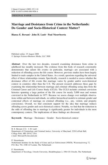 Marriage and Desistance from Crime in the Netherlands: Do Gender ...