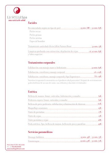 Carta de tratamientos - Hotel Denia Marriott La Sella Golf Resort ...