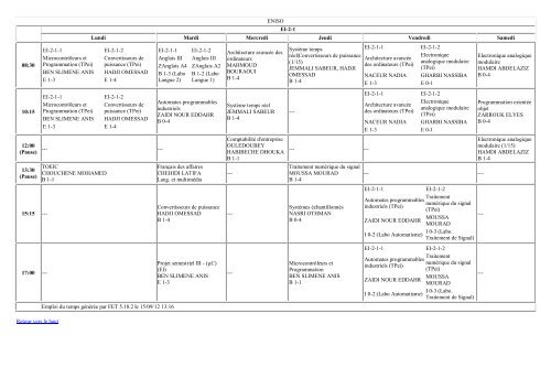 ENISO EI-2-1 Lundi Mardi Mercredi Jeudi Vendredi Samedi 08:30 EI ...
