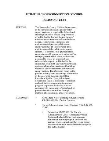 utilities cross connection control policy no. 23-04 - Hernando County