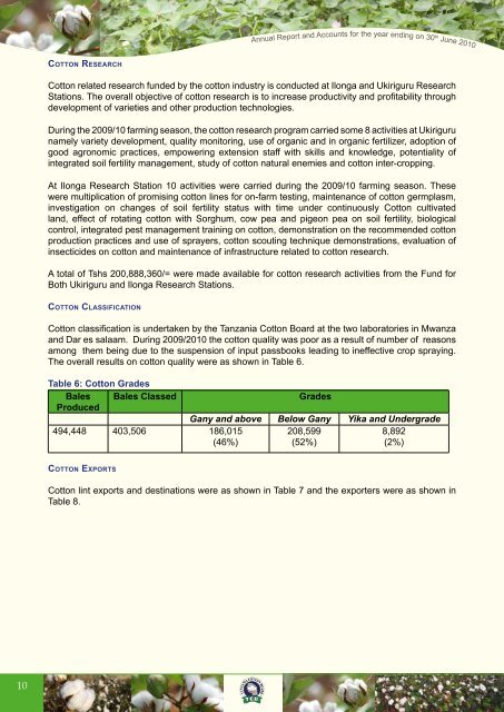 Tanzania Cotton Board Annual Report And Accounts