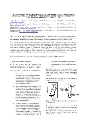 Paper on application of ORC units in the MDF and ... - Turboden