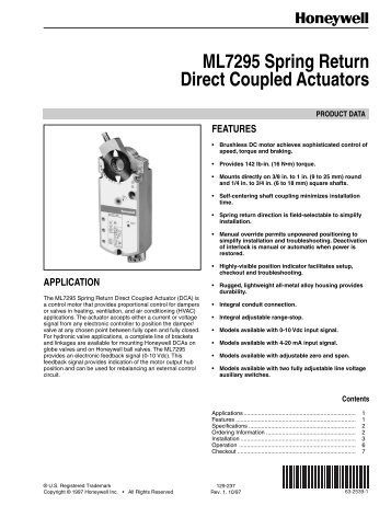 63-2539 - ML7295 Spring Return Direct Coupled Actuators - Kele