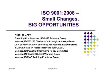ISO 9001:2008 Â± Small Changes, BIG OPPORTUNITIES