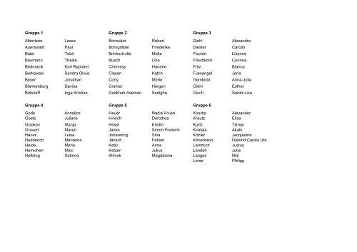 Gruppe 1 Gruppe 2 Gruppe 3 Albertsen Lasse Bonacker Robert ...