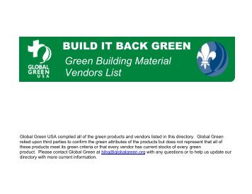 Green Building Material Vendors List - Global Green USA