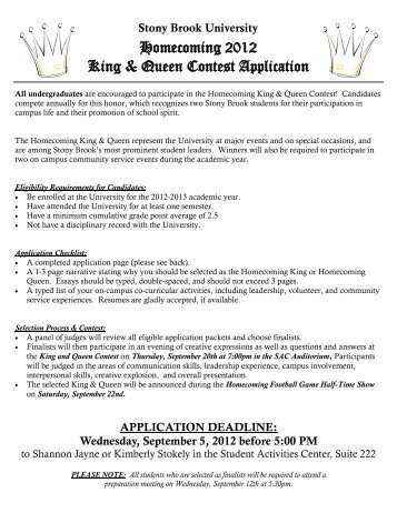 Homecoming 2012 King & Queen Contest Application - Student Affairs