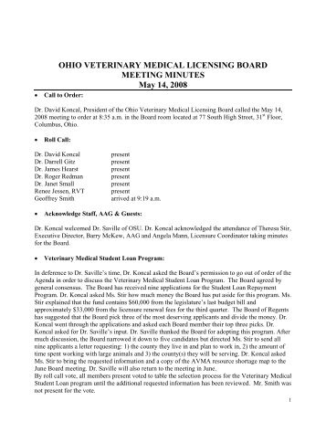 THE OHIO VETERINARY MEDICAL LICENSING BOARD - ovmlb