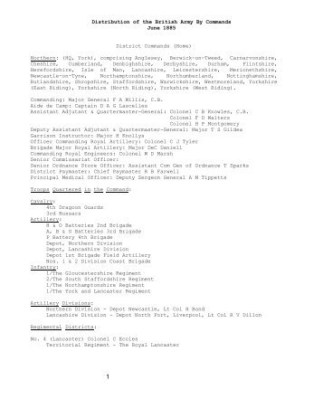 Distribution of the British Army By Commands, June 1885 - CGSC