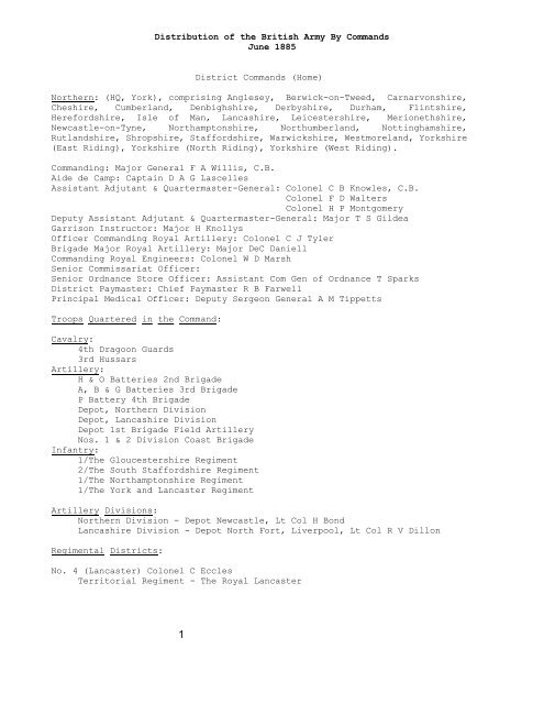 Distribution of the British Army By Commands, June 1885 - CGSC